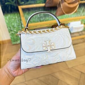 Tory Burch Britten Embossed Floral Top Handle 175725 Cirrus Cloud $550
